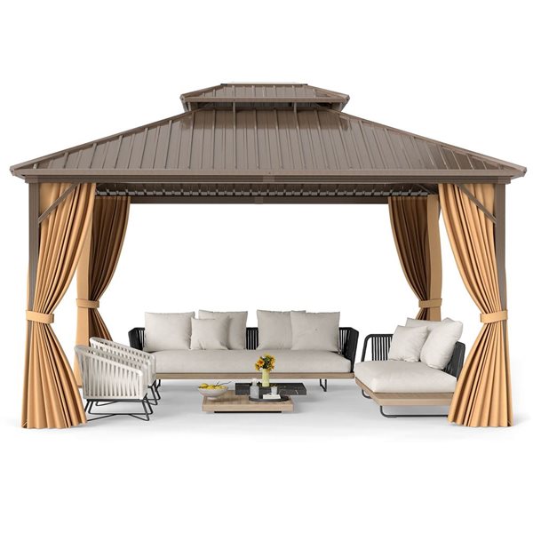 Costway 14 x 12-ft Aluminum Frame Hardtop Gazebo with Curtains & Netting