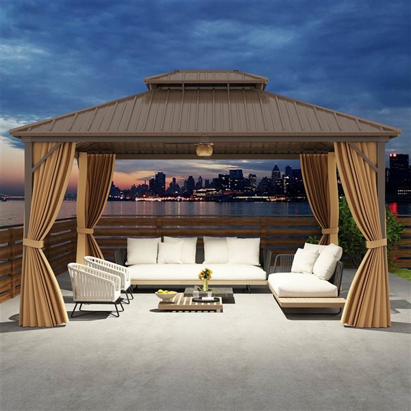 Costway 14 x 12-ft Aluminum Frame Hardtop Gazebo with Curtains & Netting