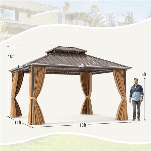 Costway 14 x 12-ft Aluminum Frame Hardtop Gazebo with Curtains & Netting