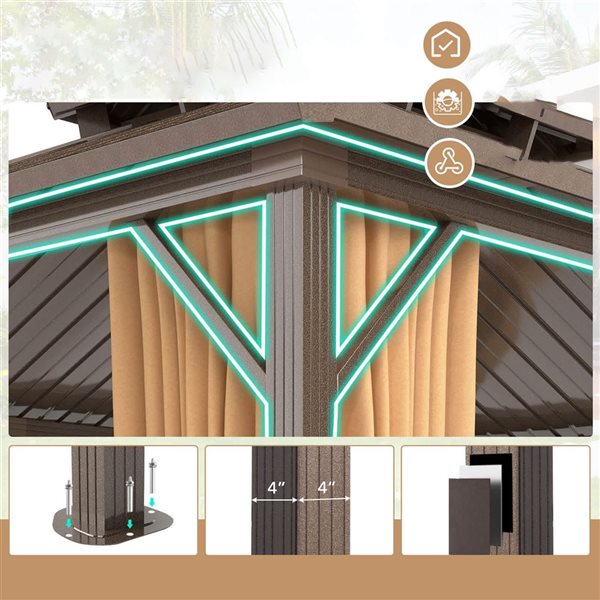 Costway 14 x 12-ft Aluminum Frame Hardtop Gazebo with Curtains & Netting