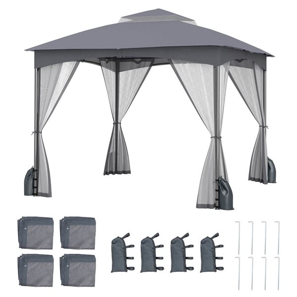 Costway 10 x 10-ft Outdoor Patio Gazebo with Netting Walls and Zippered Doors