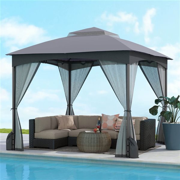 Costway 10 x 10-ft Outdoor Patio Gazebo with Netting Walls and Zippered Doors