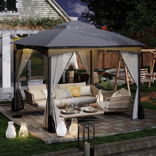 Costway 10 x 10-ft Outdoor Patio Gazebo with Netting Walls and Zippered Doors