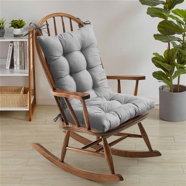 Marina Decoration Thick and Tufted Non-Slip Rocking Chair Seat and Back Cushion w/ Ties - Silver