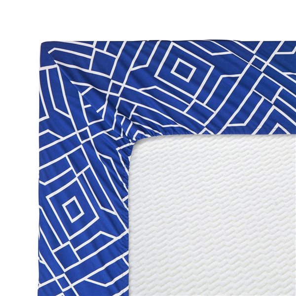 Marina Decoration Blue Geometric Bamboo Rayon Printed Sheet Set with Pillowcases - Queen Size