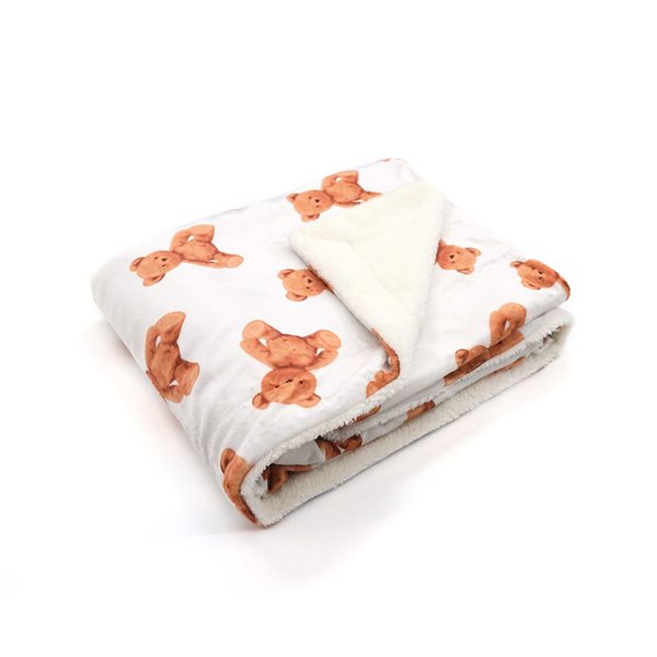 Marina Decoration 40 x 50-in Printed Reversible Sherpa Fleece Kids Blanket Teddy Bear - Brown