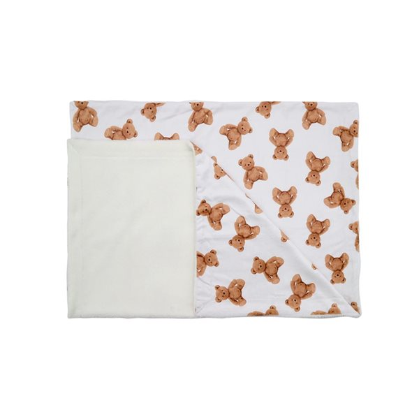 Marina Decoration 40 x 50-in Printed Reversible Sherpa Fleece Kids Blanket Teddy Bear - Brown