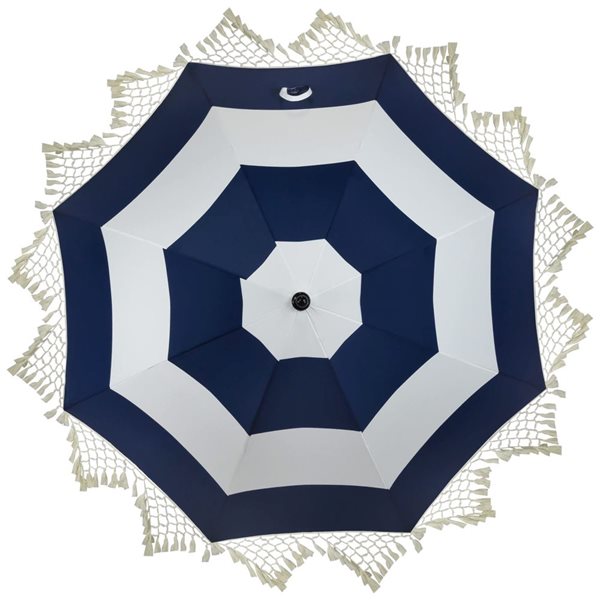 Northlight 6.5-ft Striped Outdoor Tilting Macrame Boho Beach Market Umbrella - Blue and White