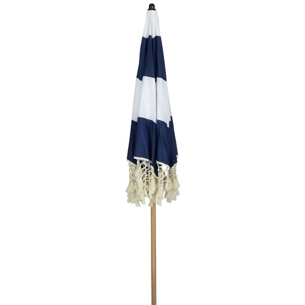 Northlight 6.5-ft Striped Outdoor Tilting Macrame Boho Beach Market Umbrella - Blue and White