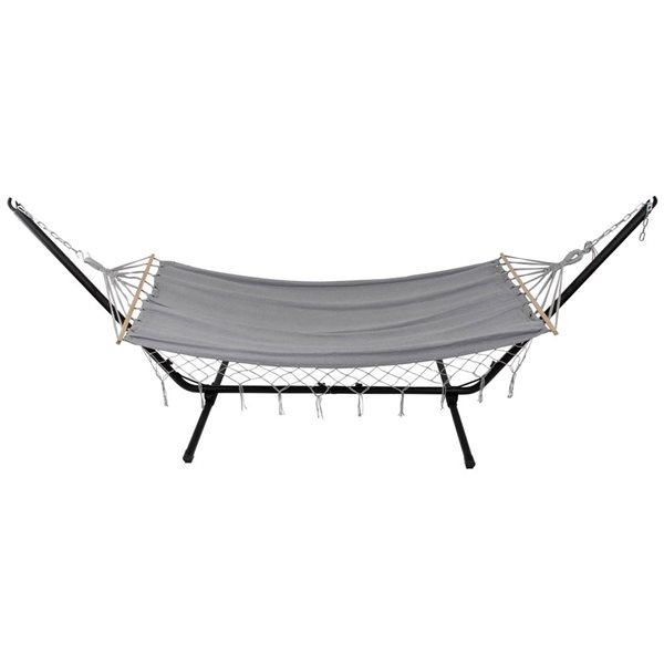 Northlight 100 x 41-in Hammock with Netted Fringe and Wooden Bars - Grey