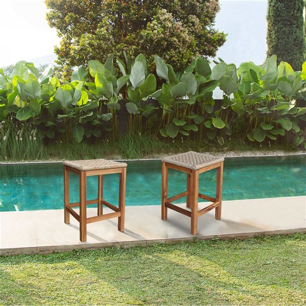 Set of 2 International Concepts Outdoor Stools w/ PE Wicker Seats