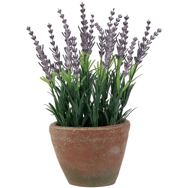 Northlight 10-in Artificial Lavender and Leaves - Weathered Pot