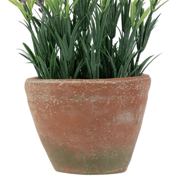 Northlight 10-in Artificial Lavender and Leaves - Weathered Pot