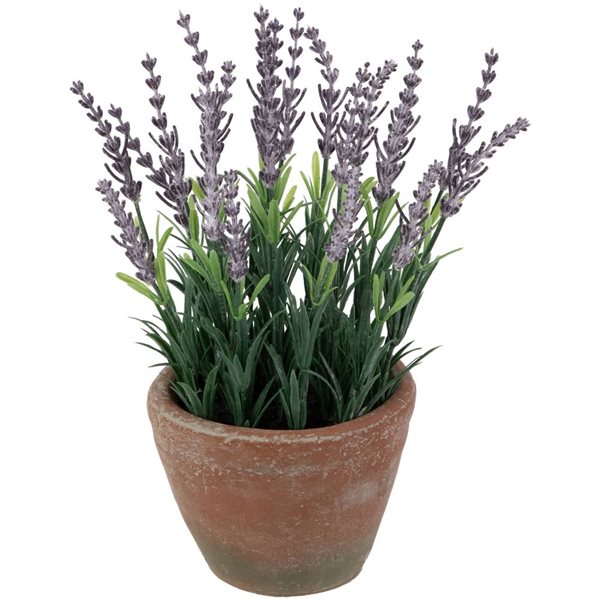 Northlight 10-in Artificial Lavender and Leaves - Weathered Pot