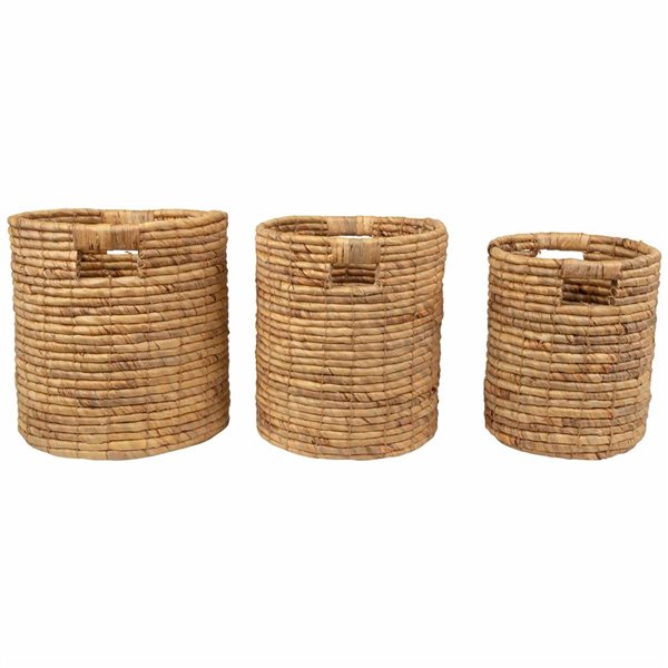 Northlight 3-Pc Natural Woven Cylindrical Seagrass Table and Floor Baskets - Brown
