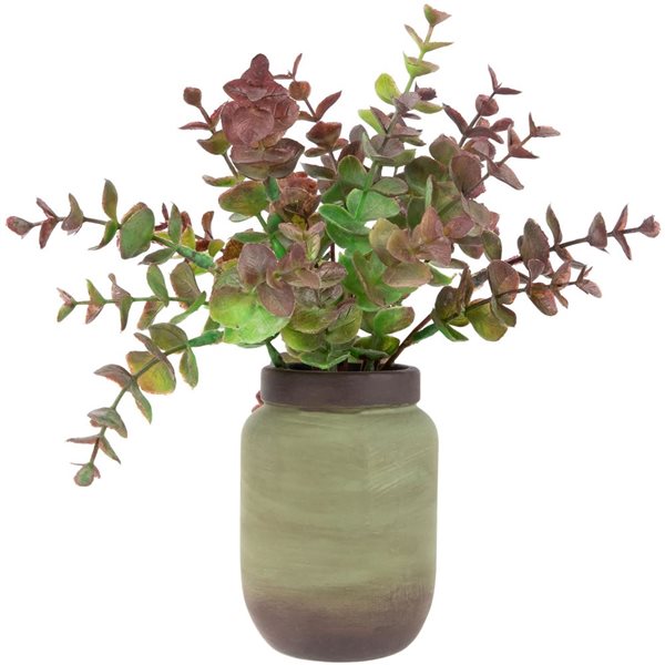 Northlight 10-in Real Touch™ Two-Toned Spring Eucalyptus Leaves Artificial Plant - Ceramic Pot