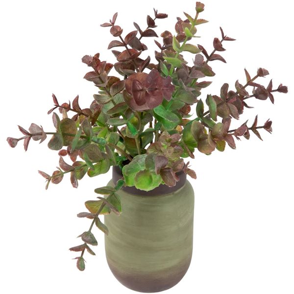 Northlight 10-in Real Touch™ Two-Toned Spring Eucalyptus Leaves Artificial Plant - Ceramic Pot