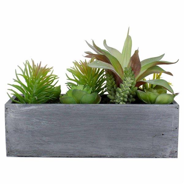 Northlight 12-in Artificial Mixed Succulent Plants - Rectangular Planter