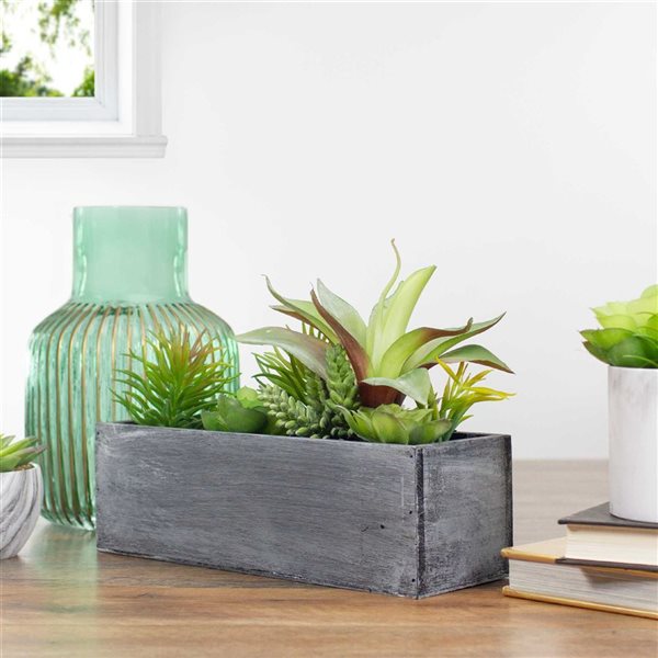 Northlight 12-in Artificial Mixed Succulent Plants - Rectangular Planter