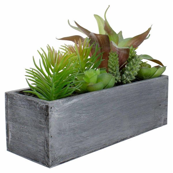 Northlight 12-in Artificial Mixed Succulent Plants - Rectangular Planter