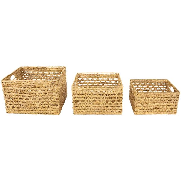 Northlight 17.75-in 3-Pc Diamond Weave Rectangular Water Hyacinth Baskets with Handles - Beige