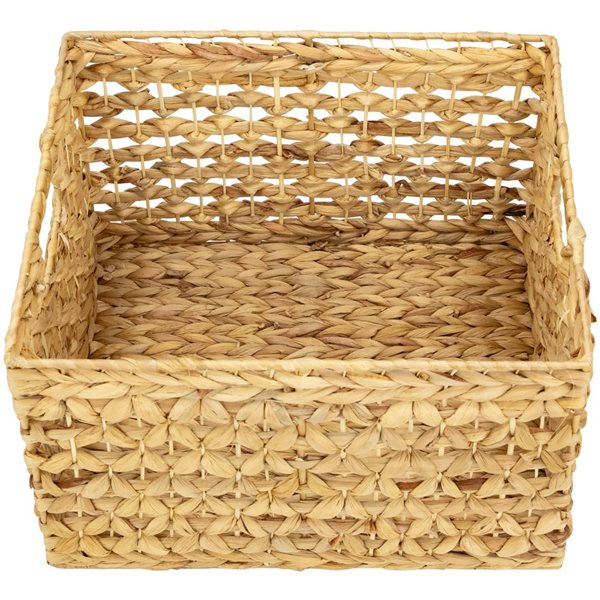 Northlight 17.75-in 3-Pc Diamond Weave Rectangular Water Hyacinth Baskets with Handles - Beige