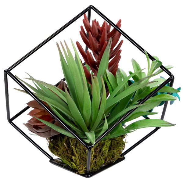 Northlight 7-in Artificial Succulent Arrangement - Metal Wire Frame