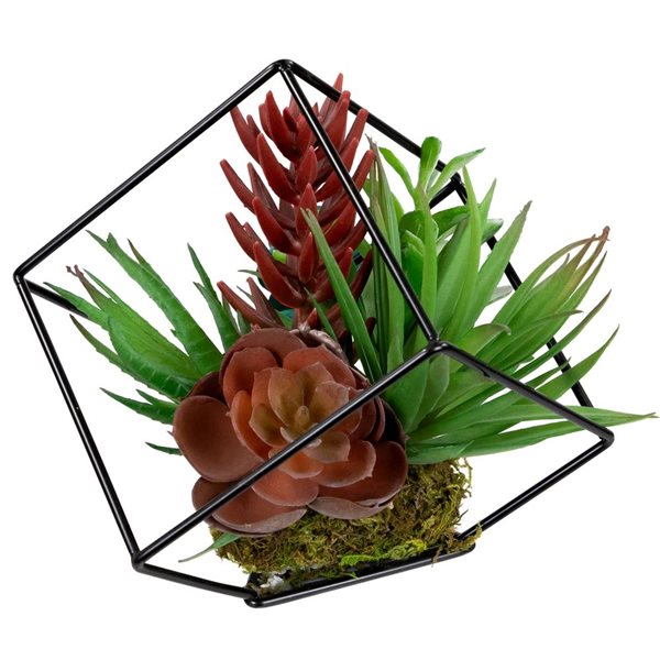 Northlight 7-in Artificial Succulent Arrangement - Metal Wire Frame