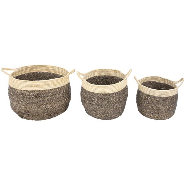 Northlight 13.25-in 3-Pc Woven Seagrass Storage Baskets with Built-in Handles - Beige