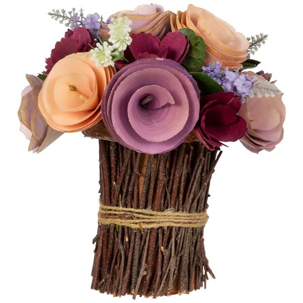Northlight 8.25-in Artificial Wood Shaved Floral Spring Bouquet - Pink and Yellow
