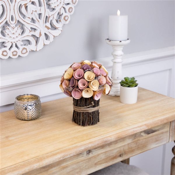 Northlight 8.25-in Artificial Wood Shaved Floral Spring Bouquet - Pink and Yellow