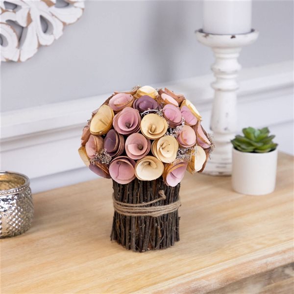 Northlight 8.25-in Artificial Wood Shaved Floral Spring Bouquet - Pink and Yellow