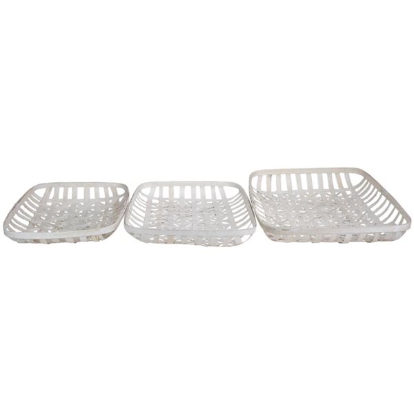 Northlight 3-Pc Rectangular Lattice Tobacco Baskets - White
