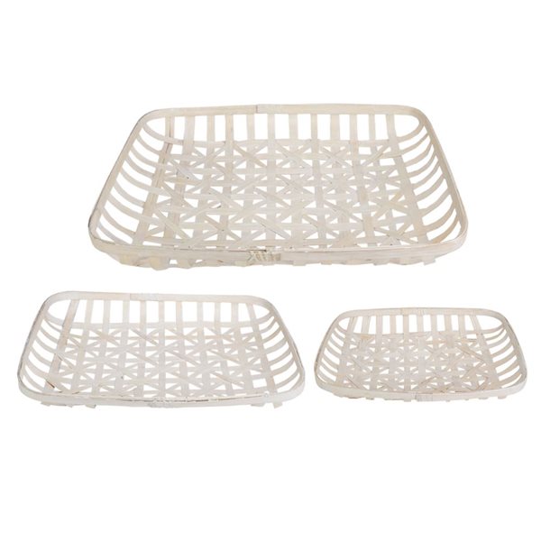 Northlight 3-Pc Rectangular Lattice Tobacco Baskets - White