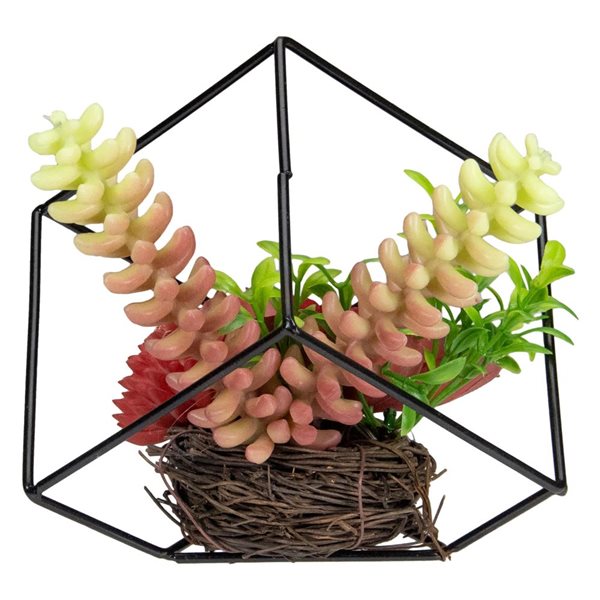Northlight 5.5-in Artificial Succulent Arrangement - Black Metal Wire Frame
