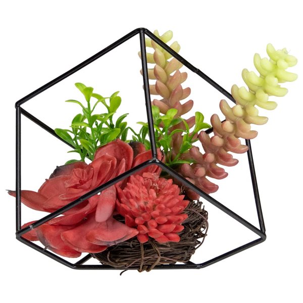 Northlight 5.5-in Artificial Succulent Arrangement - Black Metal Wire Frame
