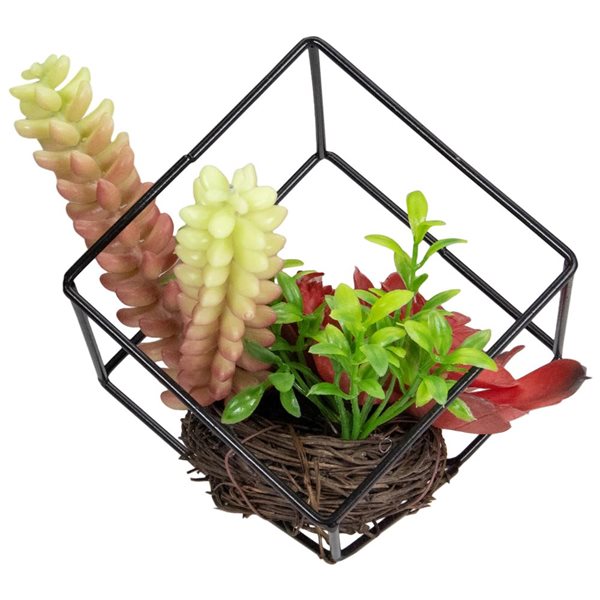 Northlight 5.5-in Artificial Succulent Arrangement - Black Metal Wire Frame