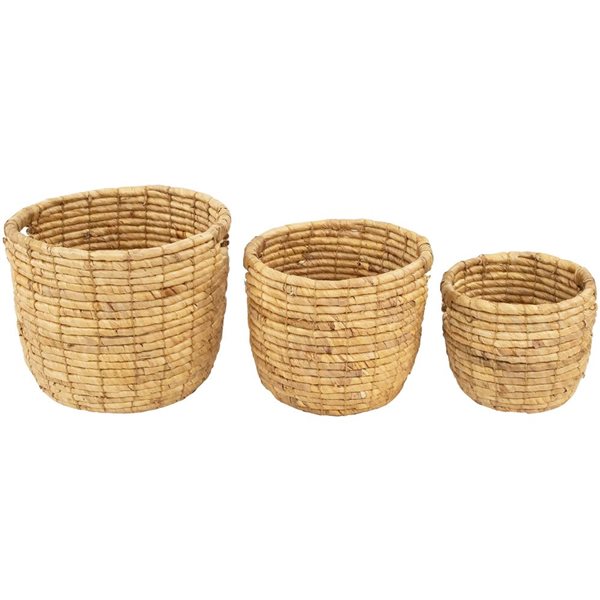 Northlight 13.75-in 3-Pc Bisque Woven Round Water Hyacinth Storage Baskets
