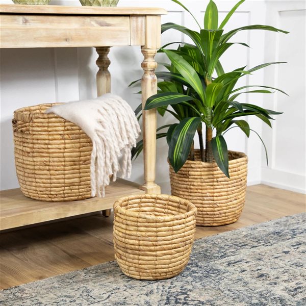 Northlight 13.75-in 3-Pc Bisque Woven Round Water Hyacinth Storage Baskets