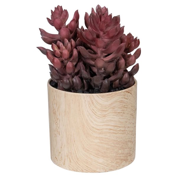 Northlight 7-in Purple Artificial Succulent - Faux Wood Pot