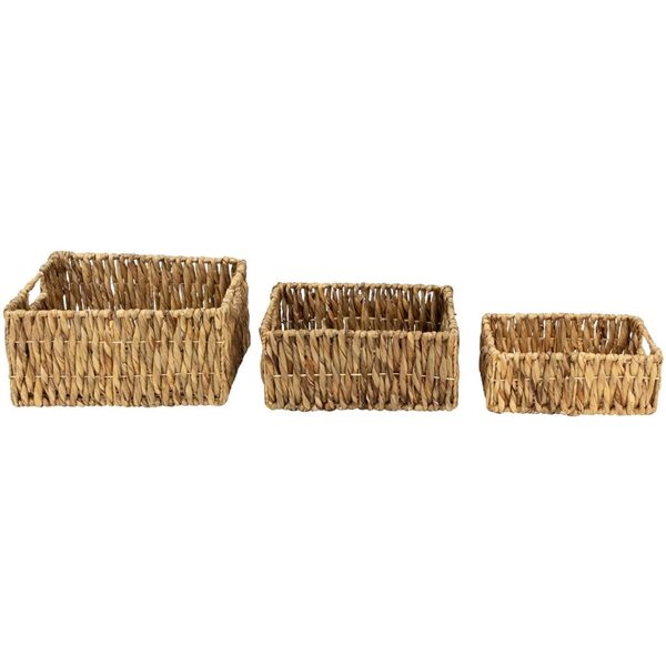 Northlight 15.75-in 3-Pc Brown Water Hyacinth Woven Storage Baskets with Built-in Handles