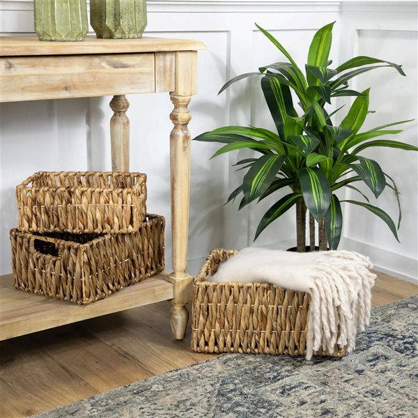 Northlight 15.75-in 3-Pc Brown Water Hyacinth Woven Storage Baskets with Built-in Handles