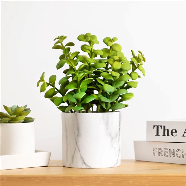 Northlight 8.5-in Artificial Privet Plant - Faux Marble Pot Green