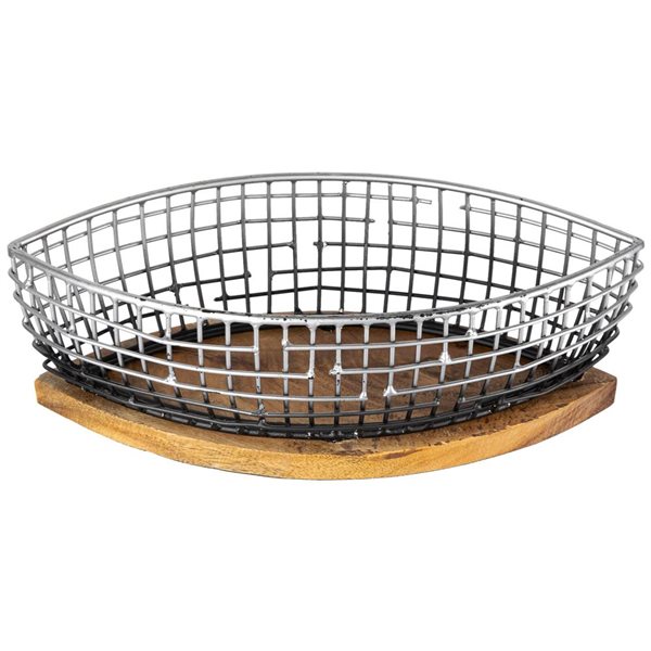 Northlight 15-in 2-Pc Oblong Iron Baskets with Wooden Base - Silver and Black