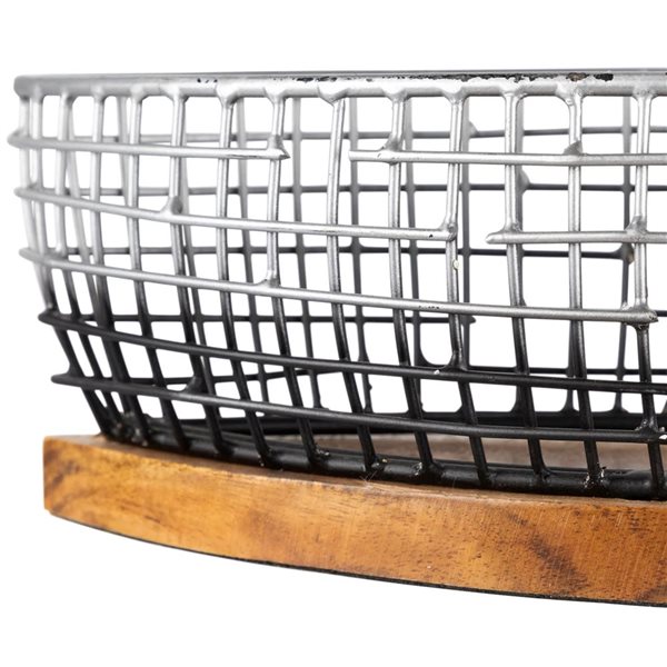 Northlight 15-in 2-Pc Oblong Iron Baskets with Wooden Base - Silver and Black