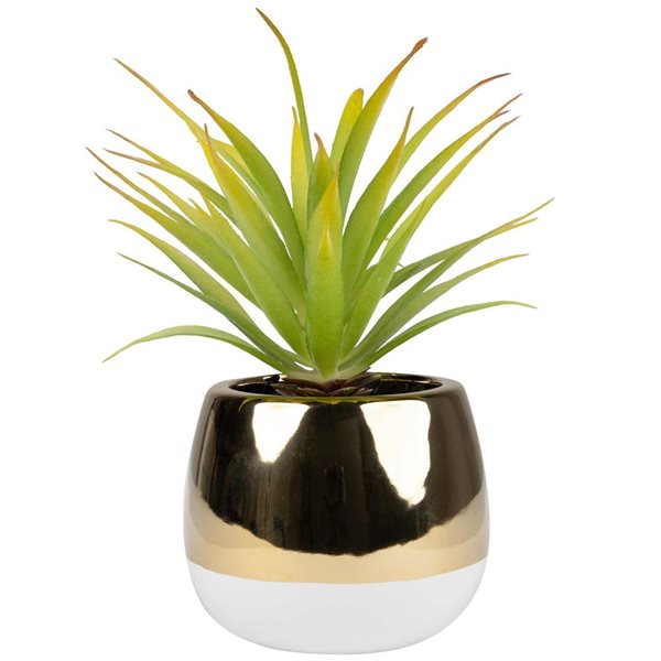 Northlight 7-in Artificial Agave Plant - Gold Ceramic Pot