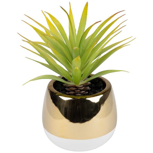 Northlight 7-in Artificial Agave Plant - Gold Ceramic Pot