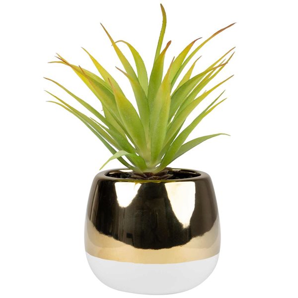 Northlight 7-in Artificial Agave Plant - Gold Ceramic Pot