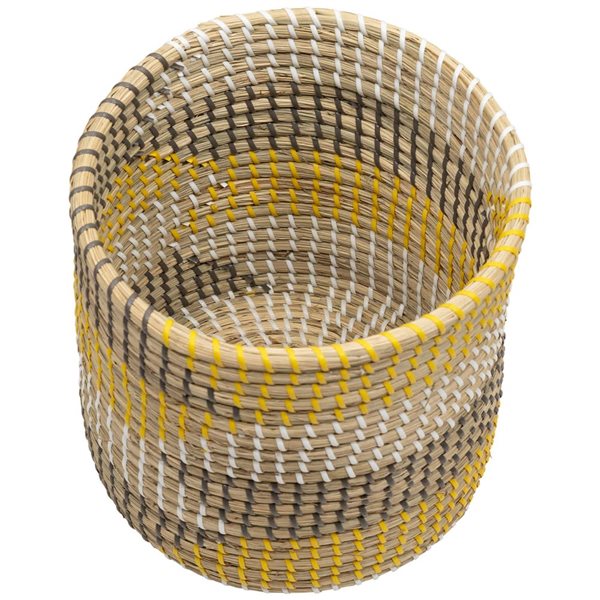 Northlight 9.75-in 3-Pc Striped Olive and Beige Woven Seagrass Baskets