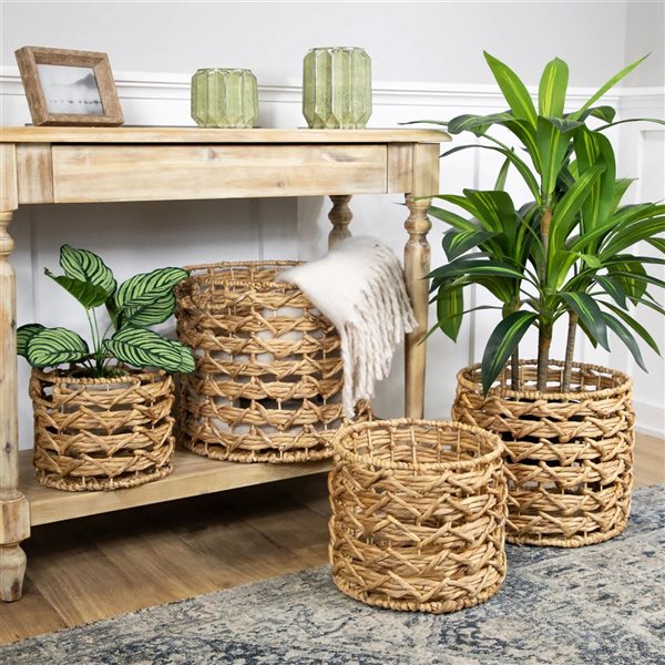 Northlight 15.5-in 4-Pc Fishtail Weave Water Hyacinth Storage Baskets with Handles